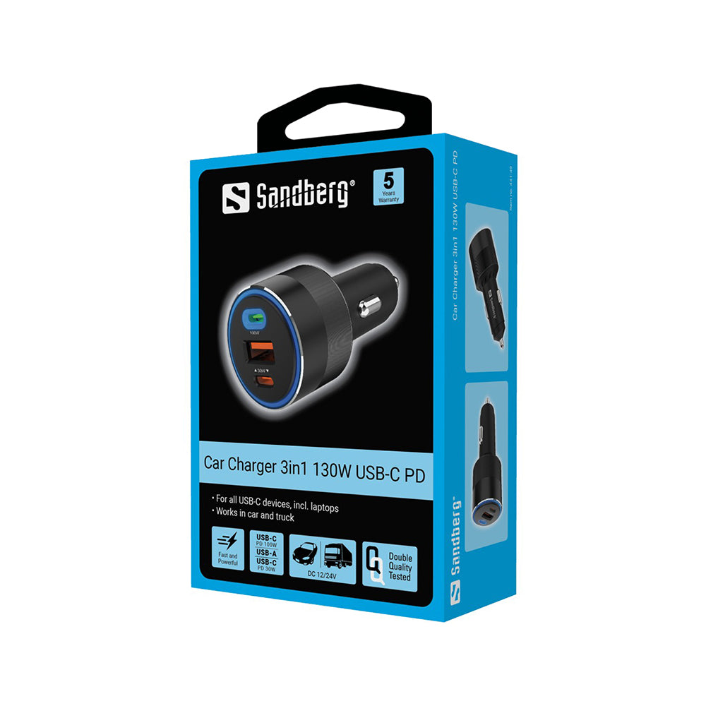 Зарядно за кола 3в1 130W USB-C PD