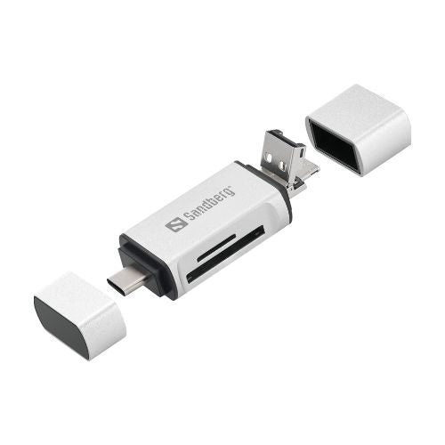 Четец на карти 3в1 за USB-C, Micro-USB и USB-A портове