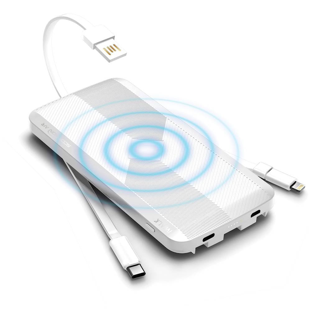 Powerbank 8000mAh with Built-in Cables and Wireless Charging White