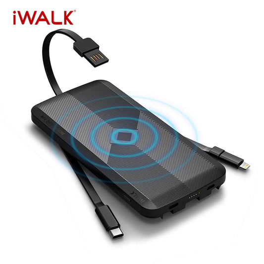 Powerbank 8000mAh with Built-in Cables and Wireless Charging Black
